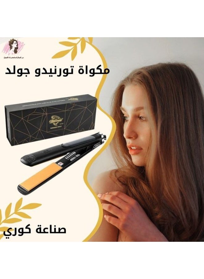 تورنيدو جولد مكوة شعر تورنيدو جولد 980 درجة الحرارة بجراب جلد ذهبي - Image 2