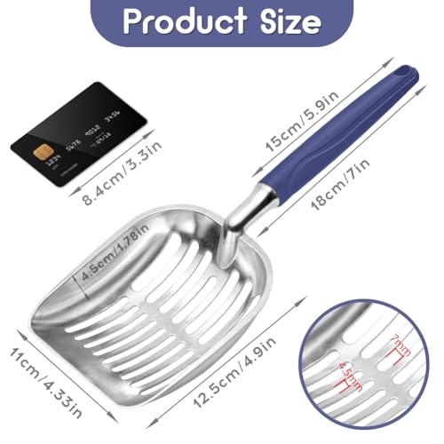 Showvigor Cat Litter Scoop, Metal Cat Scooper, Plastic Handle Scoop, Sifting Shovel of Christmas– Heavy Duty Aluminum Alloy Litter Box Scoop with Deep Mesh, Design for Easy Waste Removal and Cleaning(Dark Blue) - Image 2