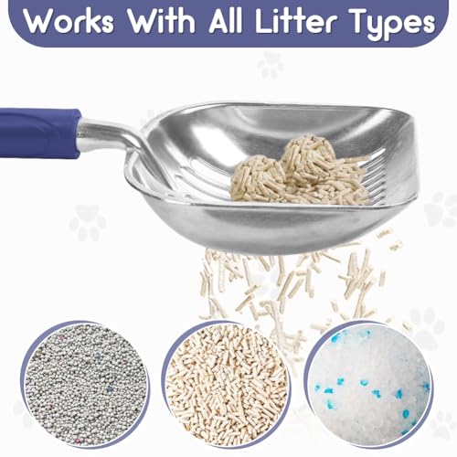Showvigor Cat Litter Scoop, Metal Cat Scooper, Plastic Handle Scoop, Sifting Shovel of Christmas– Heavy Duty Aluminum Alloy Litter Box Scoop with Deep Mesh, Design for Easy Waste Removal and Cleaning(Dark Blue) - Image 3
