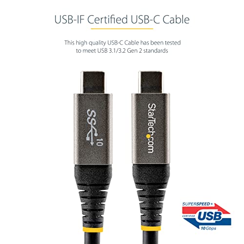 StarTech.com 3ft (1m) USB C Cable 10Gbps - USB-IF Certified USB-C Cable - USB 3.2 Gen 2 Type-C Cable - 100W (5A) Power Delivery Charging, DP Alt Mode - USB C to C Cord - Charge & Sync (USB31CCV1M) - Image 2