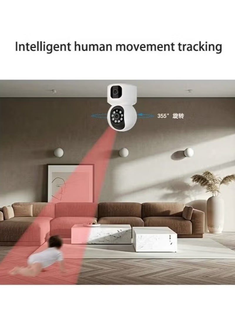 Dual-Lens HD WiFi Security Camera: 360° Pan/Tilt, Night Vision & Panoramic View, Two-Way Audio, Human Detection, Real-Time Alerts, Phone Remote Access for Multi-Room/Multi-Household Surveillance