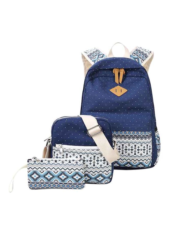 3-Piece Canvas Dot Backpack Blue/White