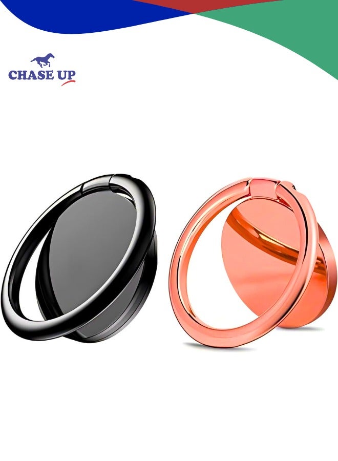 Chase Up 360° Rotating Phone Ring Holder, Metal Phone Kickstand Grip - Rotation Phone Holder Compatible with All Phones, Galaxy Series, Tablets, Slim Portable Design for Travel & Daily Use (2-Pack) - Image 1