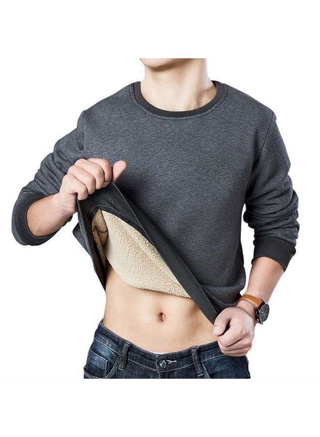 Gihuo Men's Warm Crewneck Sweatshirt Winter Sherpa Lined Fleece Sweatshirt Athletic Pullover Tops Loungewear (Grey, L) - Image 2