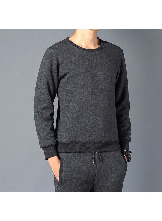 Gihuo Men's Warm Crewneck Sweatshirt Winter Sherpa Lined Fleece Sweatshirt Athletic Pullover Tops Loungewear (Grey, L) - Image 3