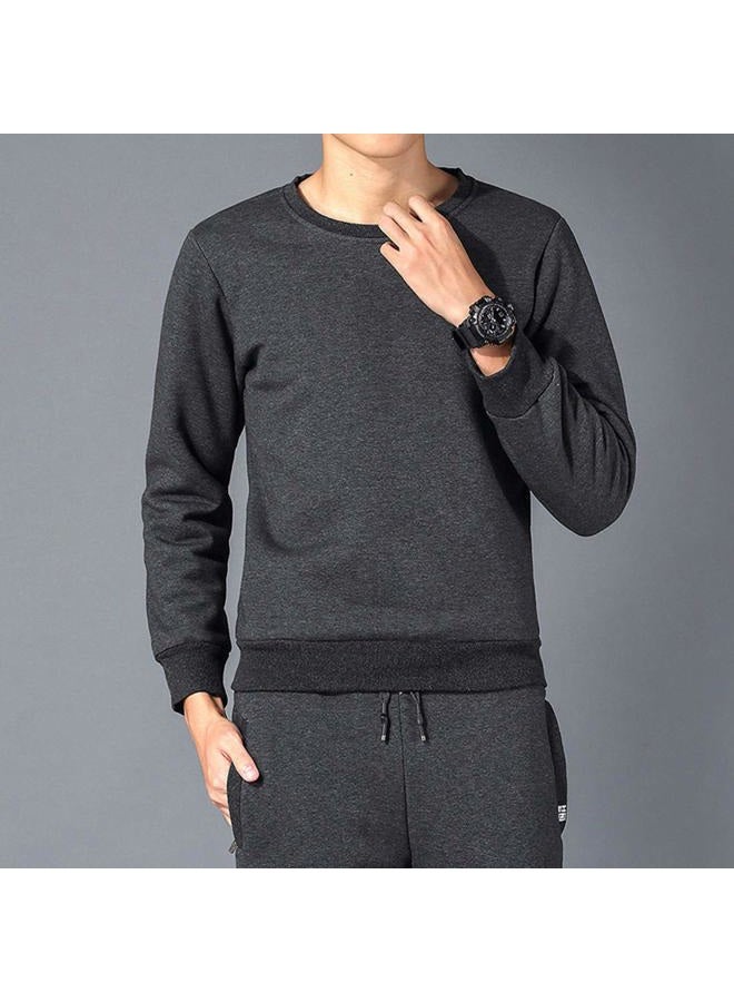 Gihuo Men's Warm Crewneck Sweatshirt Winter Sherpa Lined Fleece Sweatshirt Athletic Pullover Tops Loungewear (Grey, L) - Image 5