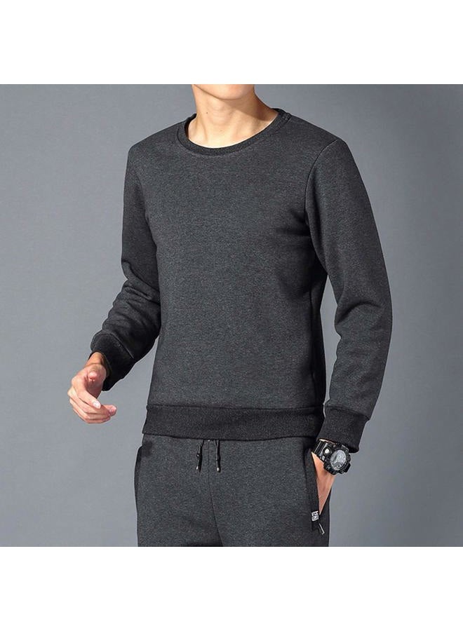 Gihuo Men's Warm Crewneck Sweatshirt Winter Sherpa Lined Fleece Sweatshirt Athletic Pullover Tops Loungewear (Grey, L) - Image 4