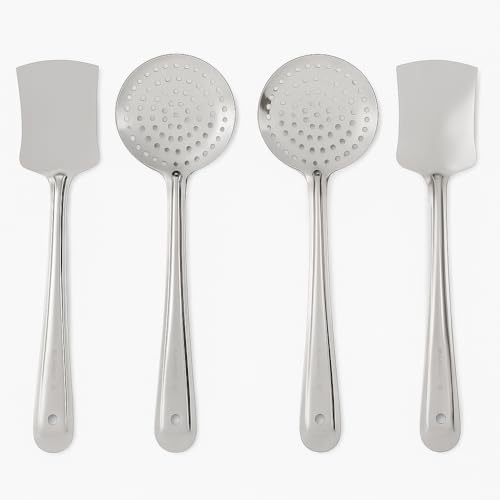 ZEVORA Kitchen Tools Stainless Steel Heavy Gauge Non-Stick 4 Piece Set of Skimmer (Jhara) and Slotted Turner/Spatula (Palta) for Cooking/Frying/Stirring/Basting 03 - Image 2