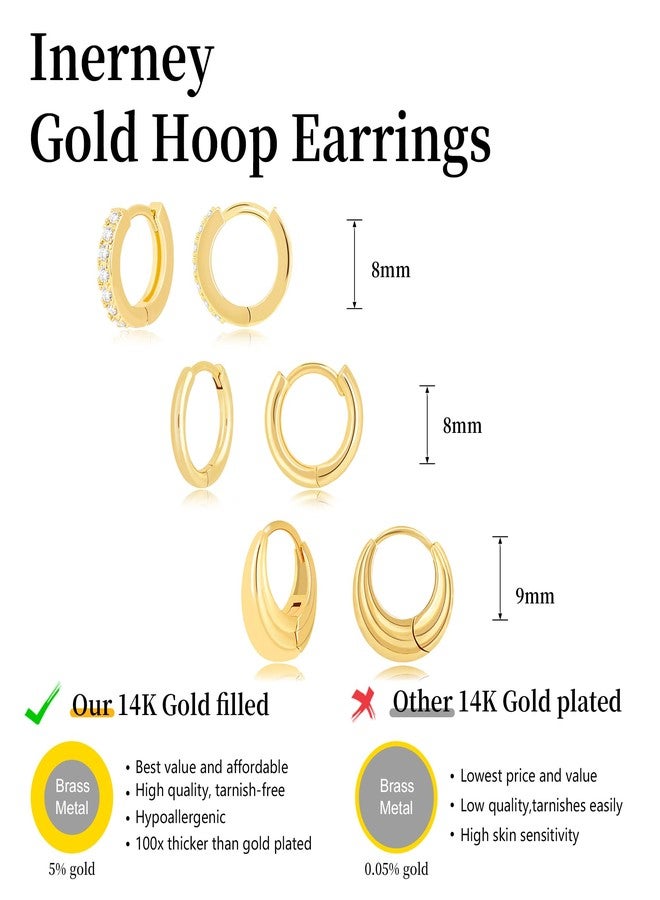 Inerney Gold Hoop Earrings Set for Women, Dainty 14K Small Huggie Earrings for Multiple Piercing Lightweight Hypoallergenic Jewelry, Trendy Chunky Cubic Zircon Cartilage Earrings for Teen Girls Gifts - Image 4