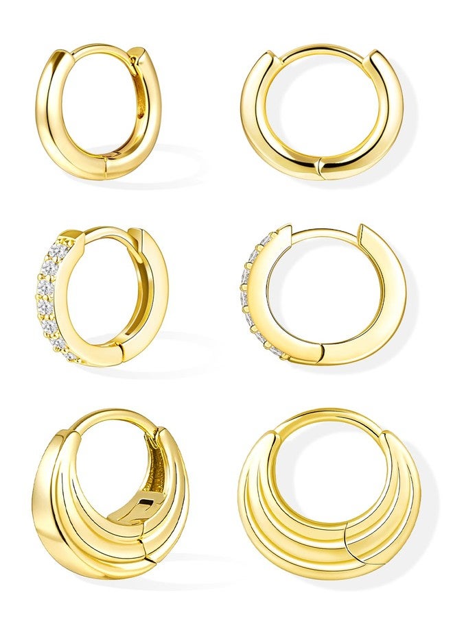 Inerney Gold Hoop Earrings Set for Women, Dainty 14K Small Huggie Earrings for Multiple Piercing Lightweight Hypoallergenic Jewelry, Trendy Chunky Cubic Zircon Cartilage Earrings for Teen Girls Gifts - Image 1