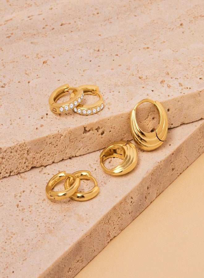 Inerney Gold Hoop Earrings Set for Women, Dainty 14K Small Huggie Earrings for Multiple Piercing Lightweight Hypoallergenic Jewelry, Trendy Chunky Cubic Zircon Cartilage Earrings for Teen Girls Gifts - Image 5