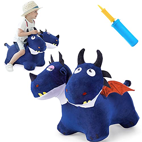 iPlay, iLearn iPlay iLearn Bouncy Pals Toddler Animal Hopper Toys Kids Plush Blue Hopping Horse Inflatable Ride on Dragon WPump Indoor Outdoor Jumper Birthday Gifts for 18 24 Month 2 3 4 Year Old Boy Girl - Image 1