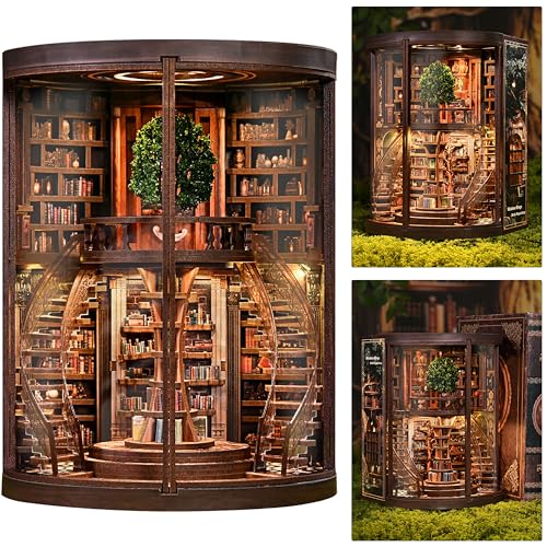 ISSEVE Book Nook Kits for Adults Library Booknook Kit DIY Miniature Dollhouse Book Nooks 3D Wooden Puzzle Model Creative Bookshelf Home Decoration Adult Crafts Kits Gift Wisdom Book Repository - Image 1