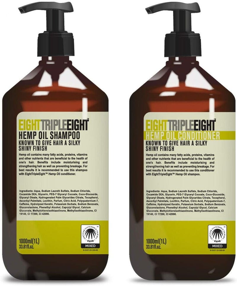 Eight Triple Eight Hemp Oil 1x Shampoo 1x Conditioner 1L For Silky Shiny Hair
