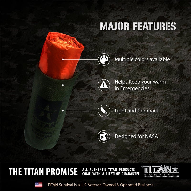 TITAN Survival أكياس النوم الطارئة من TITANSurvival للبقاء 36 بوصة × 78 بوصة - احتفاظ بالحرارة بنسبة 90%، 41% أكثر سمكًا ومقاوم للماء - كيس نوم متين للبقاء في الطقس البارد - كيس نوم حراري للاستخدام الخارجي - Image 3