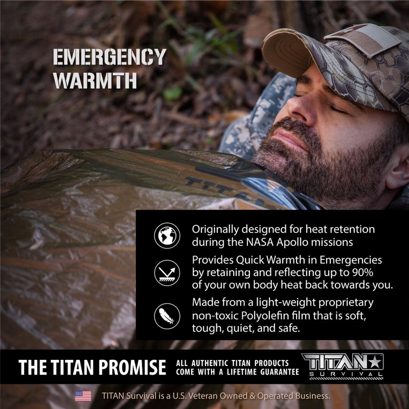 TITAN Survival أكياس النوم الطارئة من TITANSurvival للبقاء 36 بوصة × 78 بوصة - احتفاظ بالحرارة بنسبة 90%، 41% أكثر سمكًا ومقاوم للماء - كيس نوم متين للبقاء في الطقس البارد - كيس نوم حراري للاستخدام الخارجي - Image 4