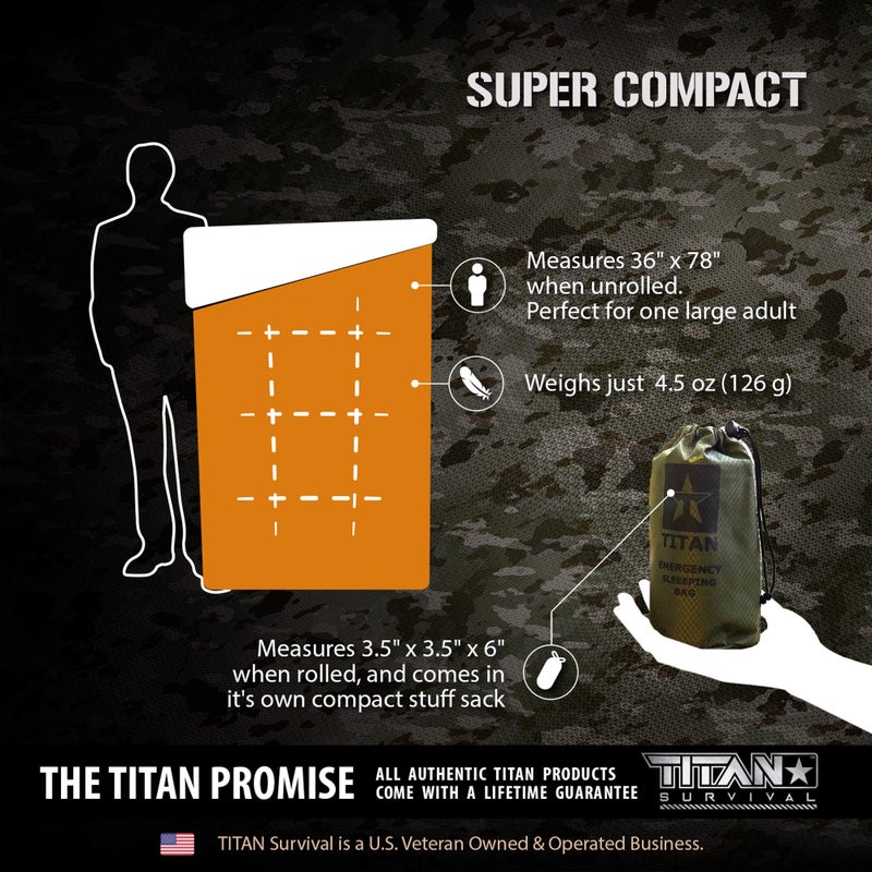 TITAN Survival أكياس النوم الطارئة من TITANSurvival للبقاء 36 بوصة × 78 بوصة - احتفاظ بالحرارة بنسبة 90%، 41% أكثر سمكًا ومقاوم للماء - كيس نوم متين للبقاء في الطقس البارد - كيس نوم حراري للاستخدام الخارجي - Image 5