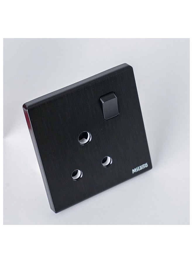 DANUBE HOME Milano 15A Brushed Black Socket - Fire Retardant PC Material, Silver Point Red Copper, Phosphor Copper - Durable Electrical Switch for Home & Office - 25 Years Warranty - High Quality Tools & Electricals