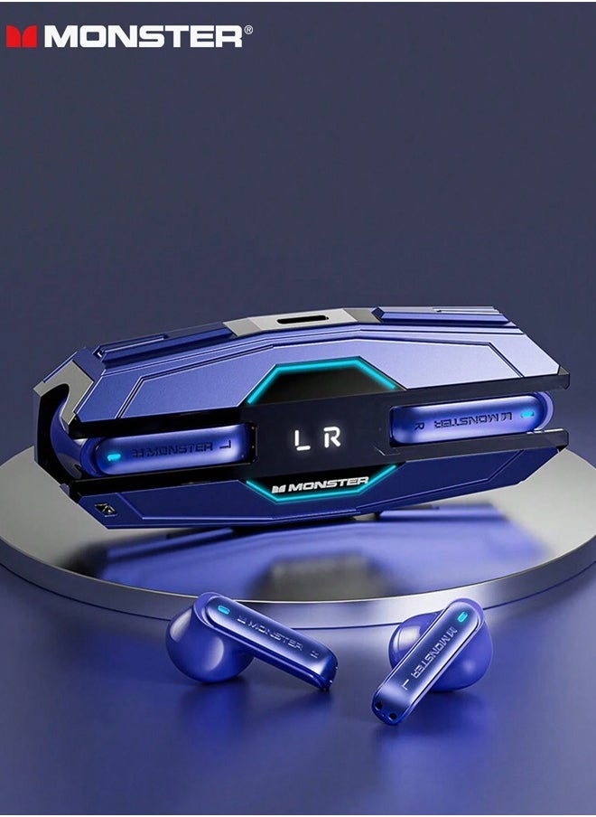 Monster XKT08 Pro Wireless Bluetooth Earbuds Gaming Headphones Deep Bass Low Latency Game Headset with Built-in Microphone Noise Canceling Blue