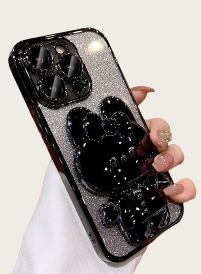 جراب iPhone 16 Pro اللامع على شكل أرنب: مرآة تجميل 2 في 1 مع حامل - غطاء عصري مقاوم للخدش والصدمات - Image 1