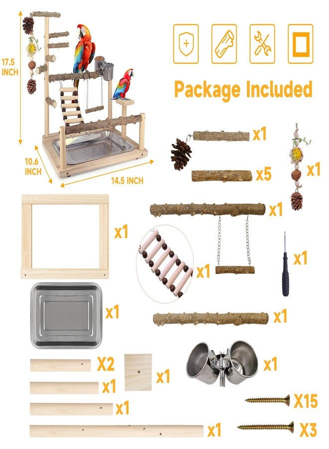 Autokcan Bird Playground Natural Parrot Toys Perch Stand Cockatiel Swing with Chew Toys Parrot Platform with Feeder Cups Parakeet Playground Bird Cage Play Stand for Conure Parakeet Cockatiel - Image 5