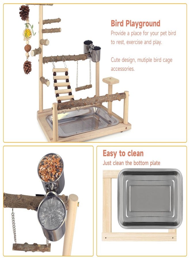 Autokcan Bird Playground Natural Parrot Toys Perch Stand Cockatiel Swing with Chew Toys Parrot Platform with Feeder Cups Parakeet Playground Bird Cage Play Stand for Conure Parakeet Cockatiel - Image 3