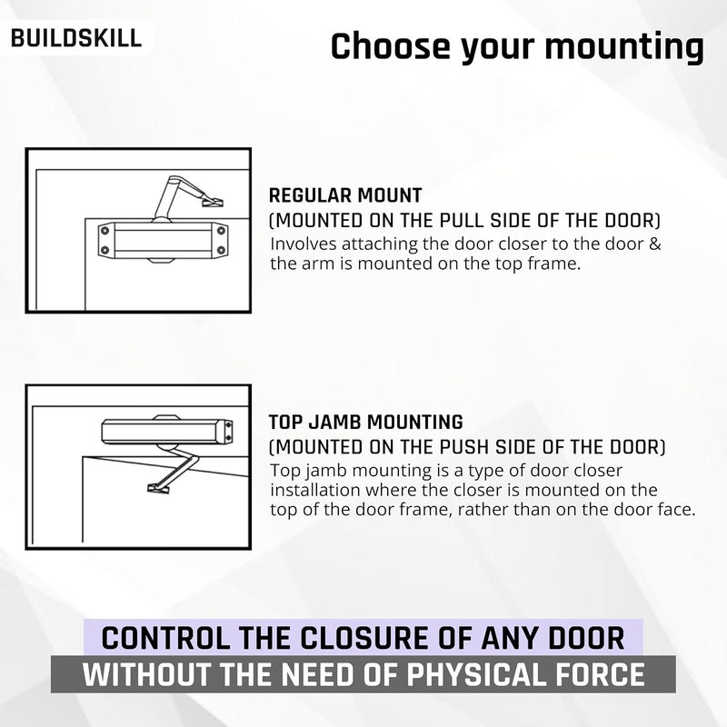 BUILDSKILL Hydraulic Door Closer with Scissors Arm, Door Closer for Wooden Door, Aluminium, Metal Door, Automatic Door Closer for Home, Door Stopper with Adjustable Speed, 65 Kg, Brown (Pack of 1) - Image 5
