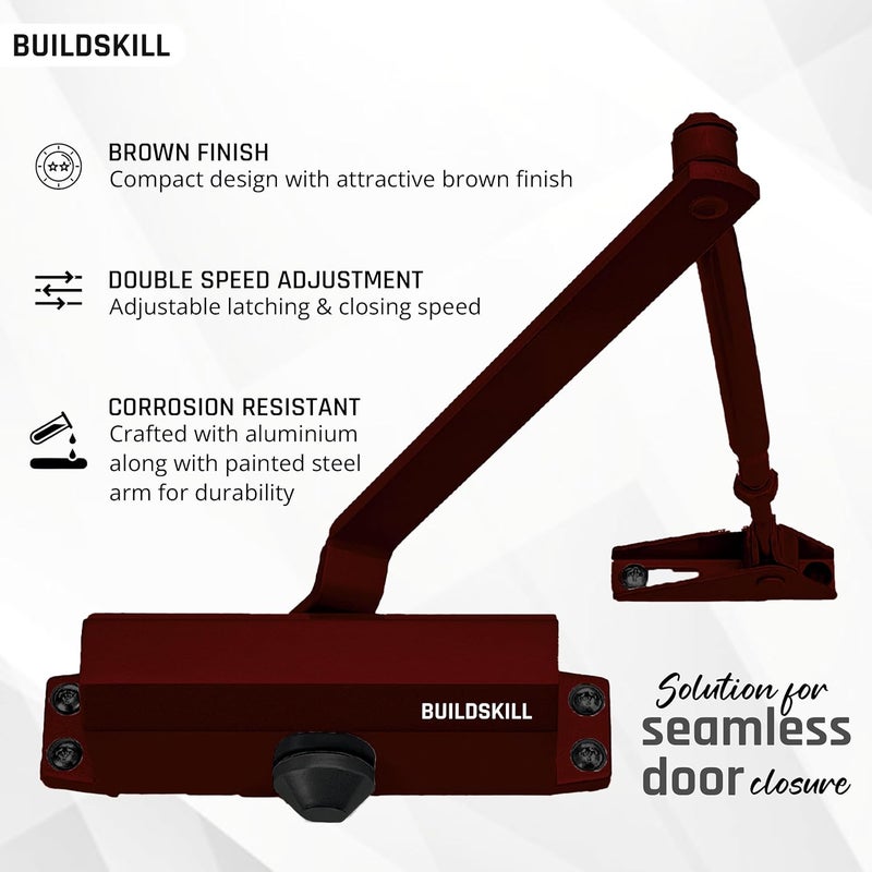 BUILDSKILL Hydraulic Door Closer with Scissors Arm, Door Closer for Wooden Door, Aluminium, Metal Door, Automatic Door Closer for Home, Door Stopper with Adjustable Speed, 65 Kg, Brown (Pack of 1) - Image 4