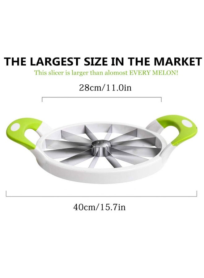 Extra Large Watermelon Slicer Cutter Comfort Silicone Handle,Home Stainless Steel Round Fruit Vegetable Slicer Cutter Peeler Corer Server for Cantaloup Melon,Pineapple,Honeydew,Get 12,As Seen On TV - Image 3