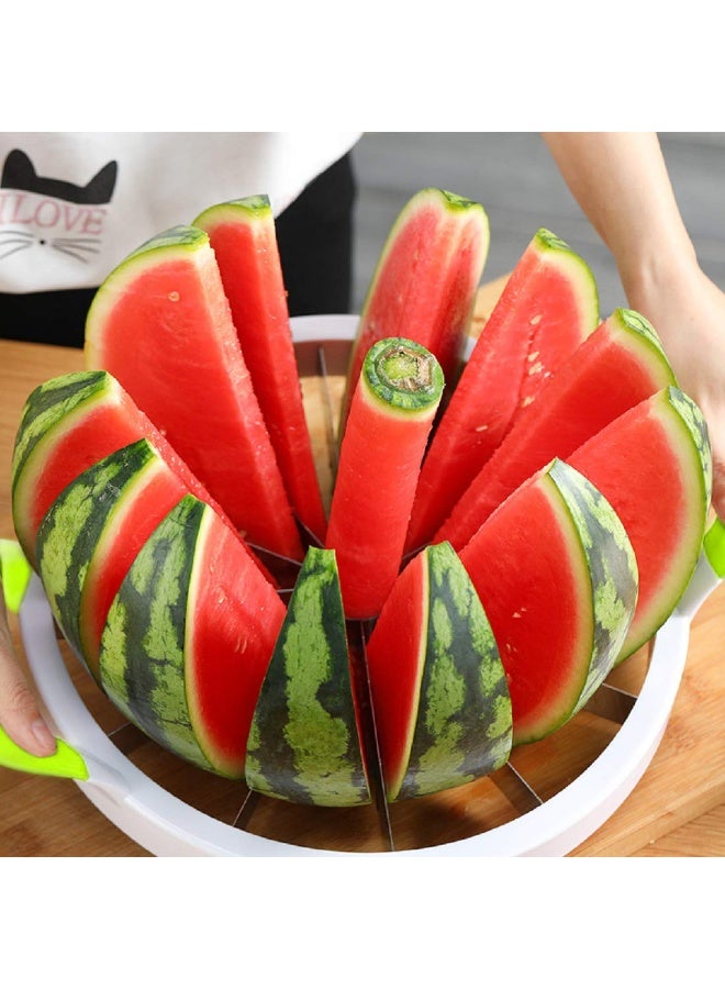 Extra Large Watermelon Slicer Cutter Comfort Silicone Handle,Home Stainless Steel Round Fruit Vegetable Slicer Cutter Peeler Corer Server for Cantaloup Melon,Pineapple,Honeydew,Get 12,As Seen On TV - Image 1