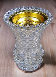 Alsaqer Crystal Glass Bakhoor Burner | Oud burner | Incense Bakhoor Charcoal Burner | Frankincense Burner | Madkhan | Mabkhara | Bakhoor Gold Incense Burner (Clear)