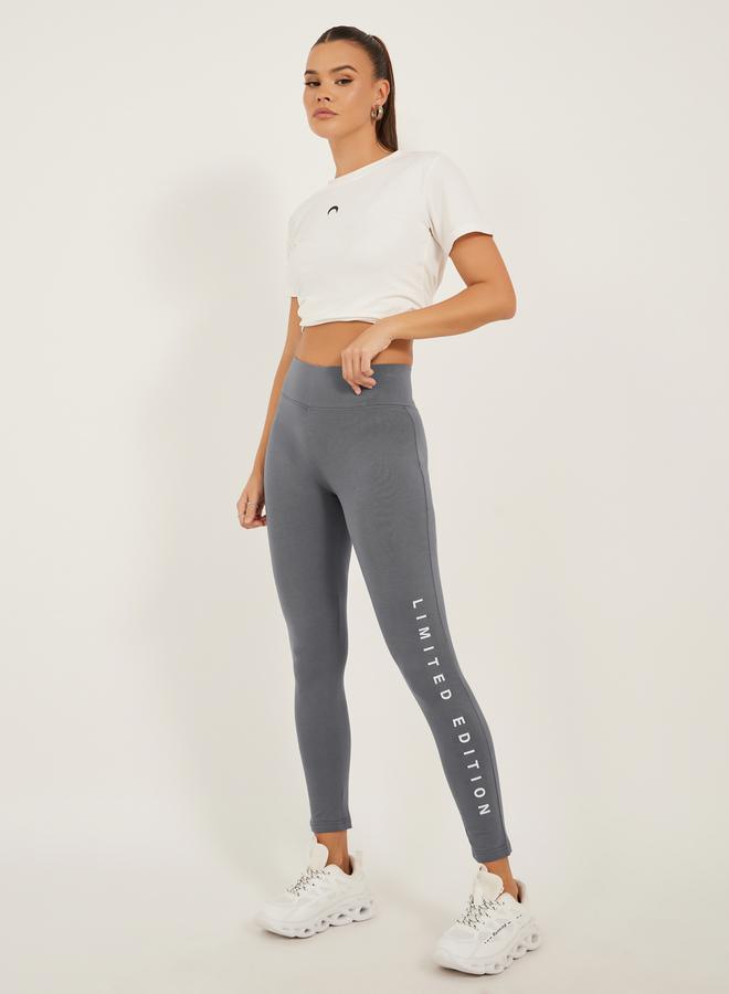 Styli Slogan Print Ankle Length Leggings  - Image 1
