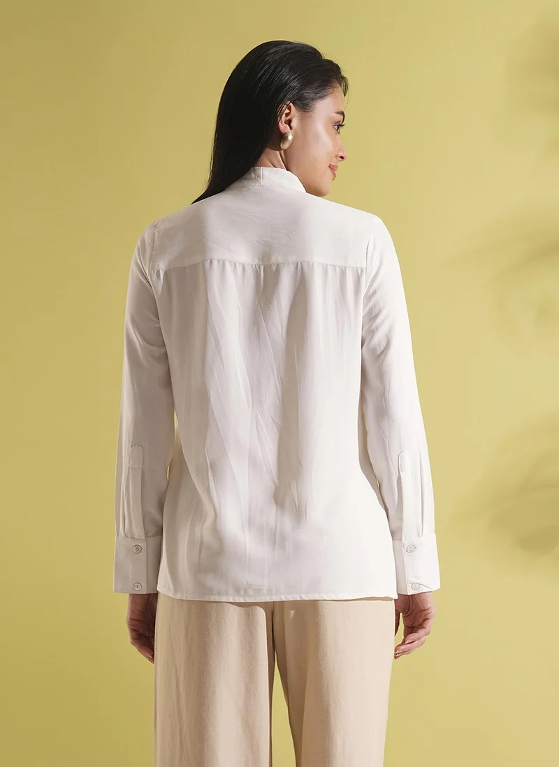 globus Globus Women Tie-Up Neck Cuffed Sleeves Shirt Style Workwear Top