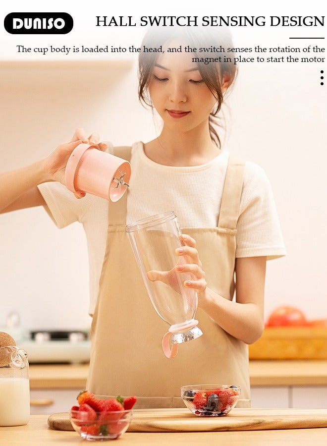 DUNISO 500ml Portable Mini Blender for Fresh Juice Smoothies Shakes with USB Rechargeable Electric Juicer Cup with Six Blades For Travel Outdoor Sprort Home Office Pink - Image 3