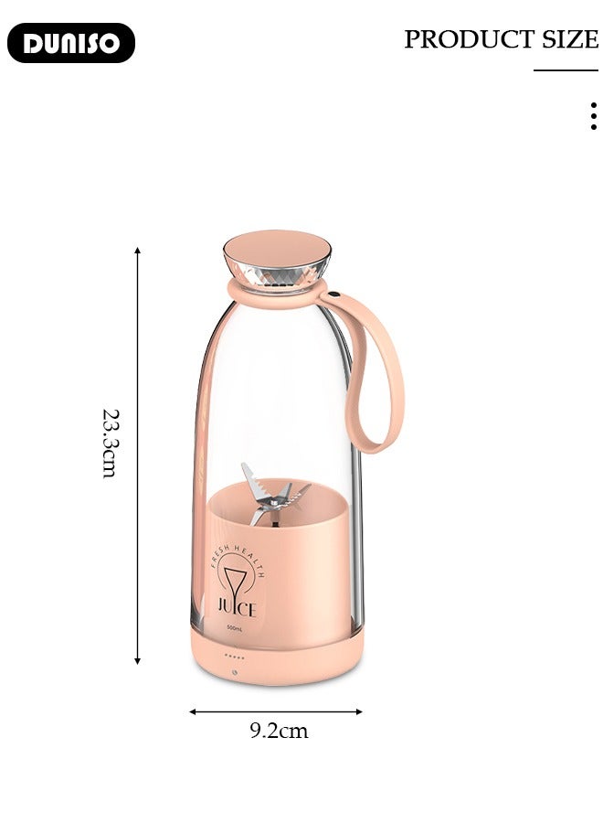 DUNISO 500ml Portable Mini Blender for Fresh Juice Smoothies Shakes with USB Rechargeable Electric Juicer Cup with Six Blades For Travel Outdoor Sprort Home Office Pink - Image 4