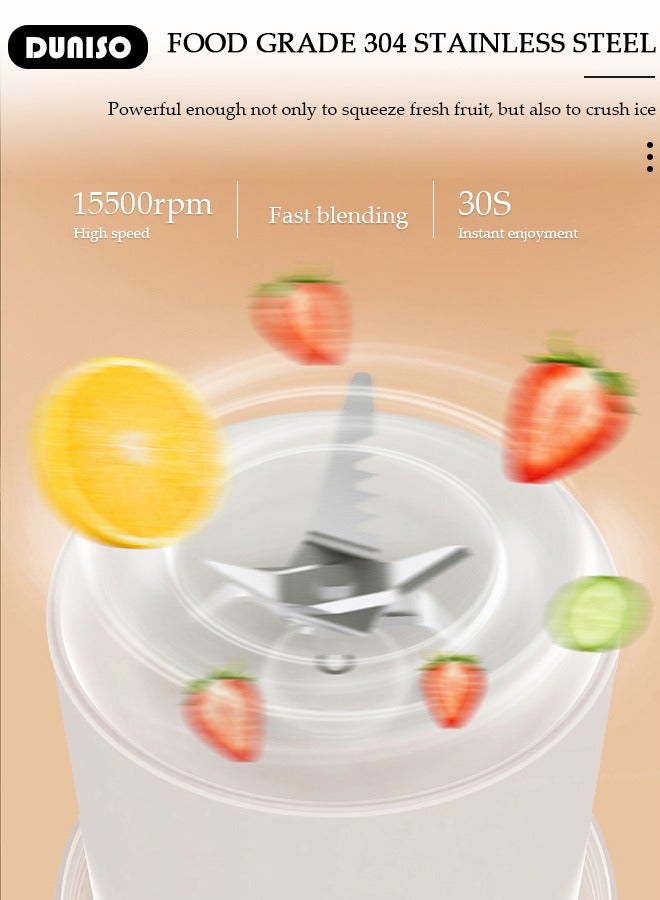 DUNISO 500ml Portable Mini Blender for Fresh Juice Smoothies Shakes with USB Rechargeable Electric Juicer Cup with Six Blades For Travel Outdoor Sprort Home Office Pink - Image 2