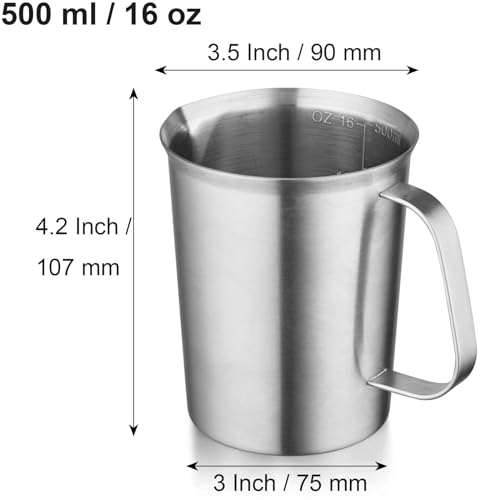 CURTA 18/8 Stainless Steel Measuring Cup with Handle and Pour Lip, Metal Pitcher with Oz and ML marking, 16OZ/500ML- 2 Cup), Heavy-Duty Pitcher - Image 3
