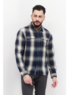 Tailor Vintage Men Regular Fit Pointed Collar Long Sleeve Plaid Casual Shirt, Navy Combo  - Image 1