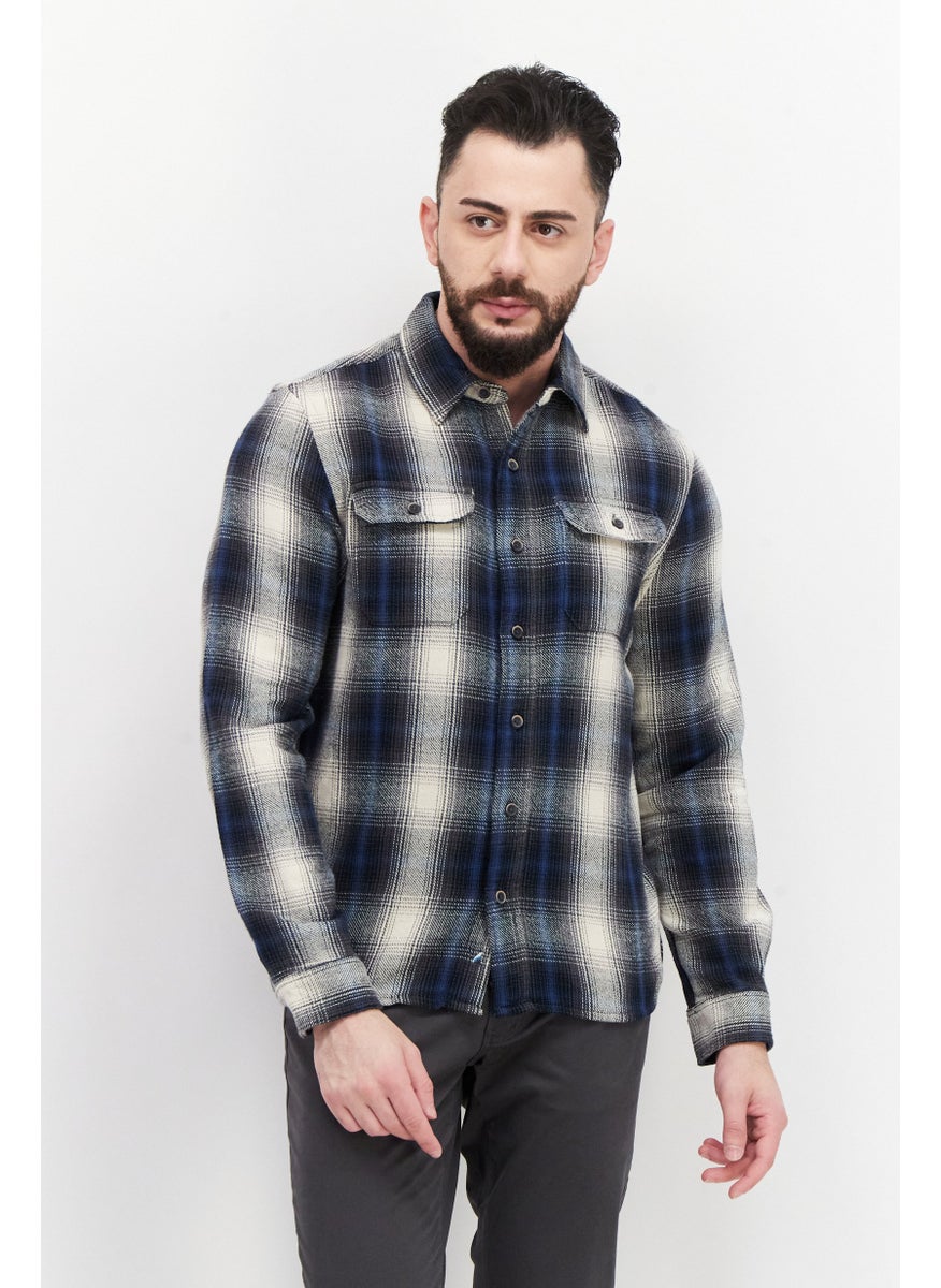 Tailor Vintage Men Regular Fit Pointed Collar Long Sleeve Plaid Casual Shirt, Navy Combo  - Image 1