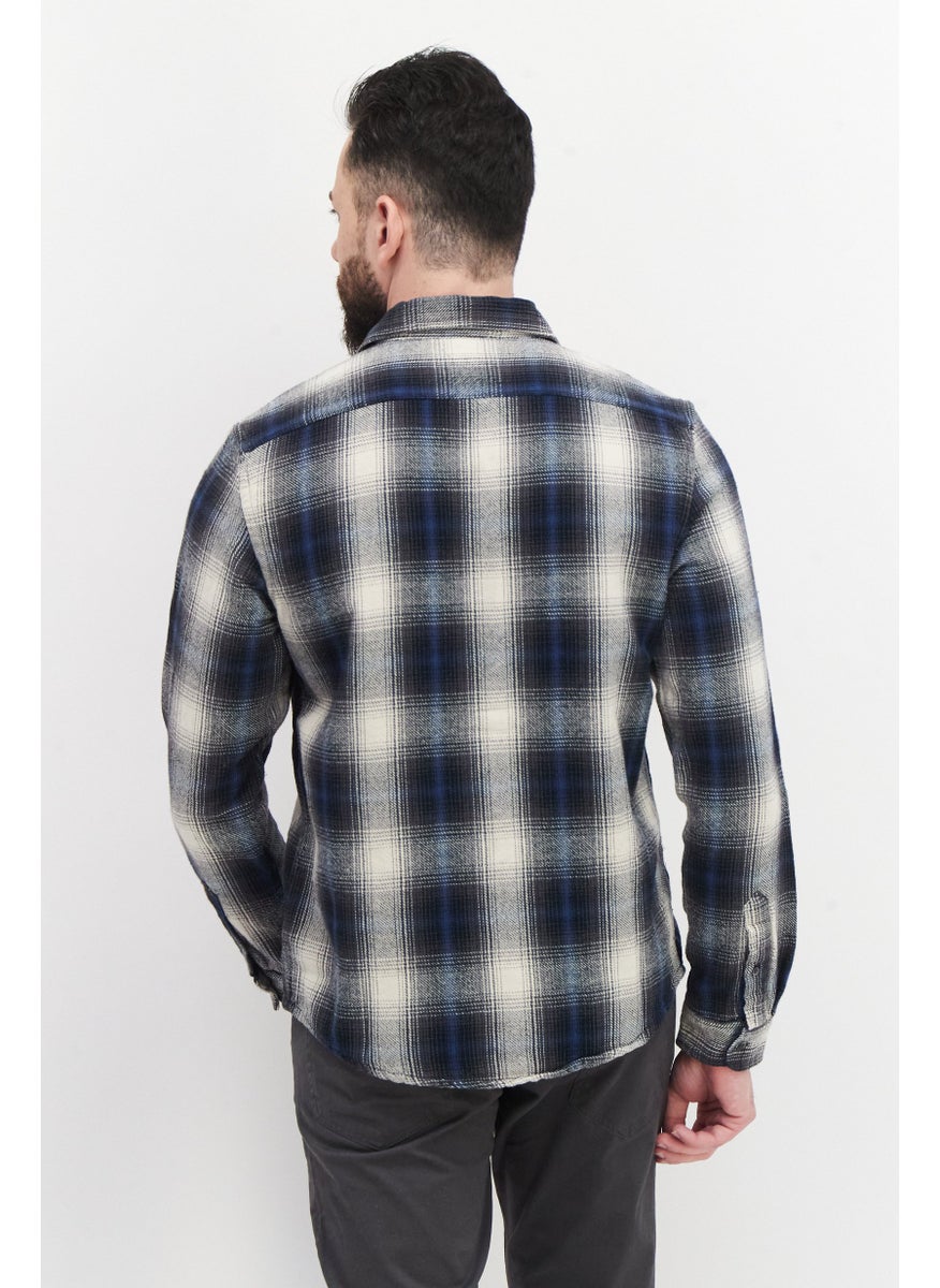Tailor Vintage Men Regular Fit Pointed Collar Long Sleeve Plaid Casual Shirt, Navy Combo  - Image 4