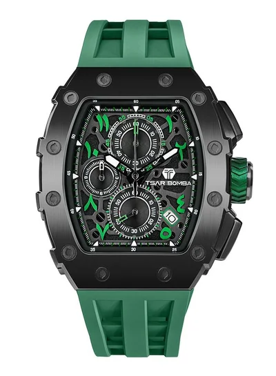 TSAR BOMBA Elemental Series 43mm Chronograph Men's Watch with Green Silicone Strap