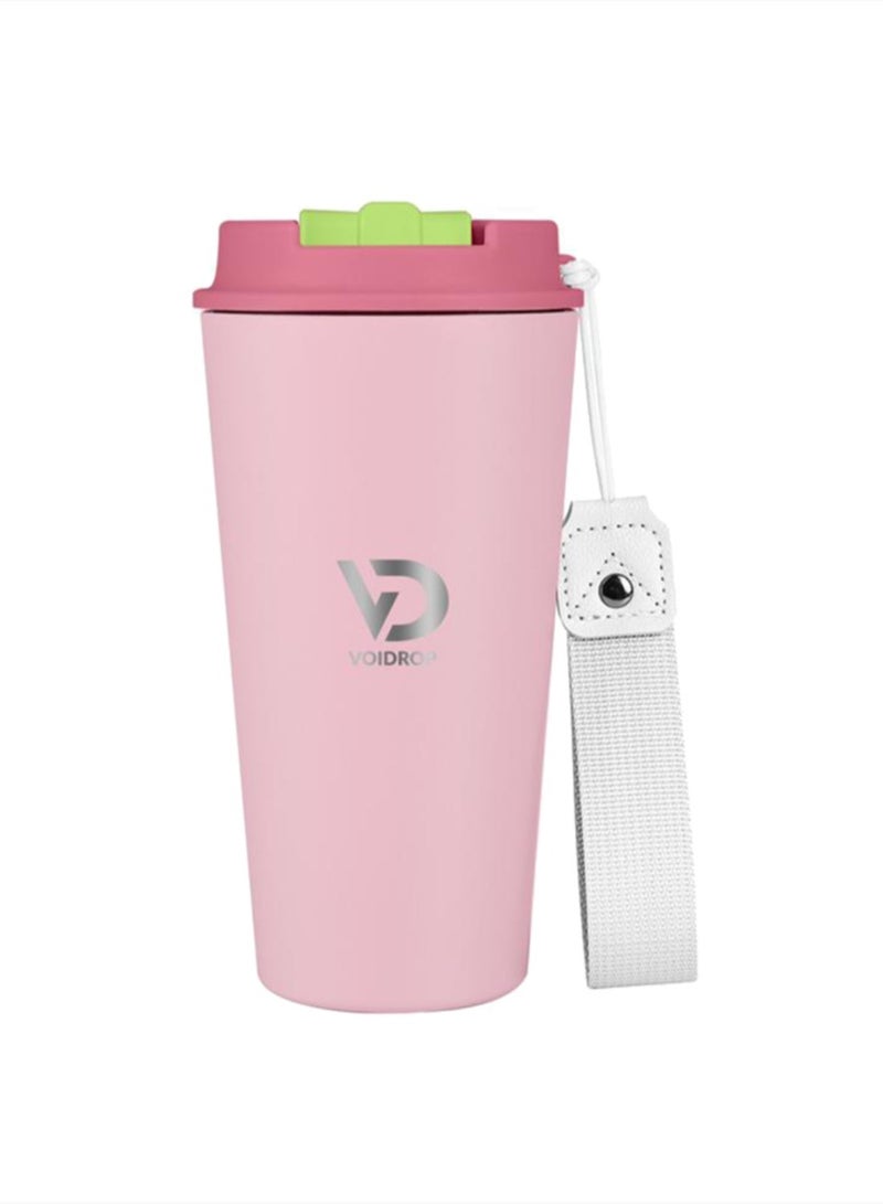 Generic I500ML Coffee Travel Mug Stainless Steel Insulated Spill Proof with Sipper and strap Lid hot & iced beverage powder coating tumbler 16oz (Mate Pink) - Image 1