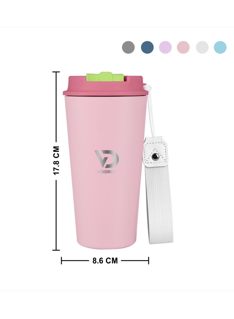 Generic I500ML Coffee Travel Mug Stainless Steel Insulated Spill Proof with Sipper and strap Lid hot & iced beverage powder coating tumbler 16oz (Mate Pink) - Image 2