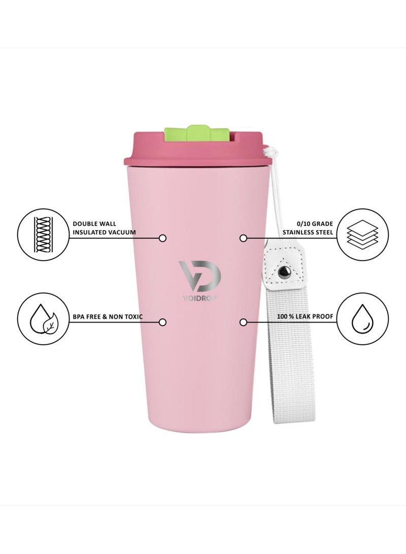 Generic I500ML Coffee Travel Mug Stainless Steel Insulated Spill Proof with Sipper and strap Lid hot & iced beverage powder coating tumbler 16oz (Mate Pink) - Image 3