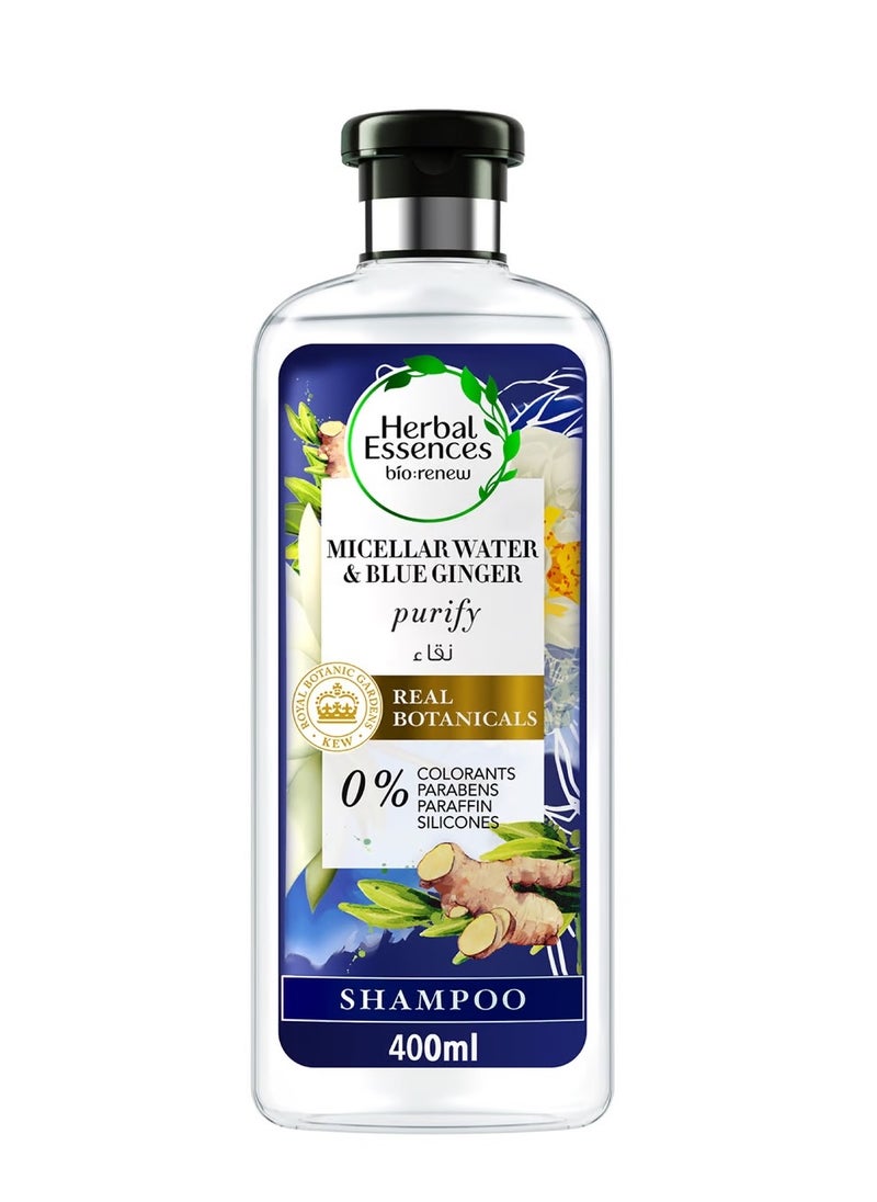 هربل إيسنسز Herbal Essences Bio: شامبو تجديد البشرة بماء ميسيلار والزنجبيل الأزرق 400 مل  - Image 1
