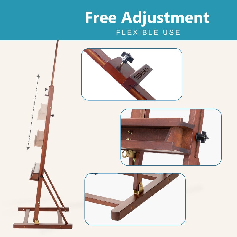 Somime H-Frame Studio Easel, Beechwood Artist Easel Storage Tray, Adjustable Floor Easel Stand Holding Canvas up to 51Inches for Painting, Brown - Image 5
