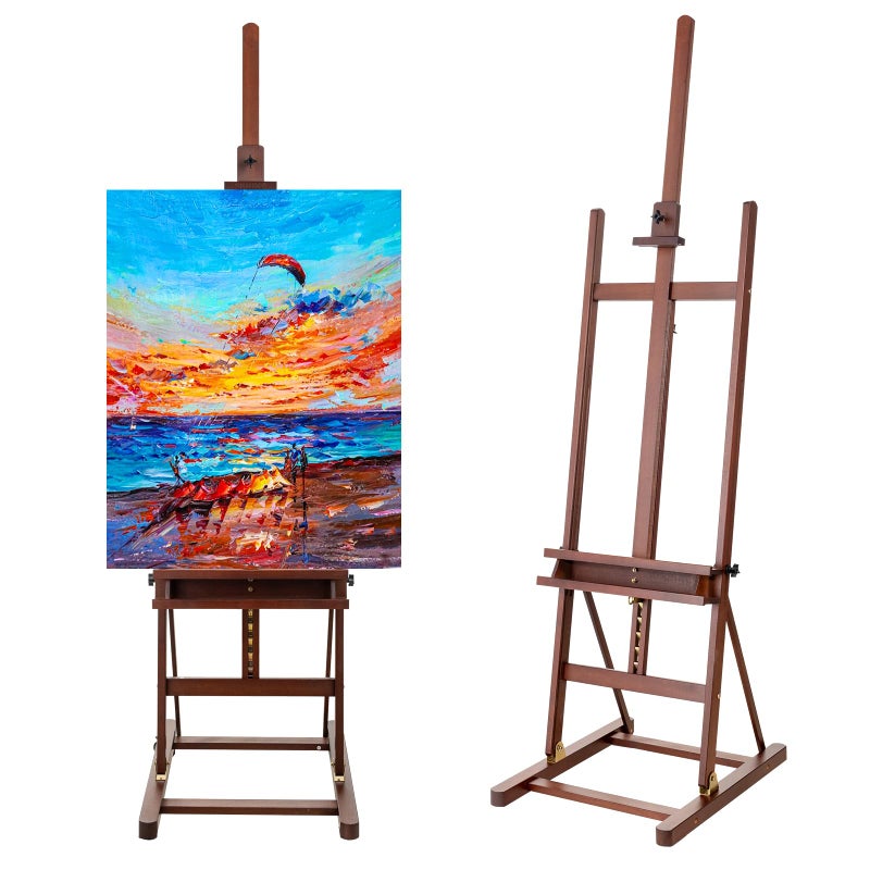 Somime H-Frame Studio Easel, Beechwood Artist Easel Storage Tray, Adjustable Floor Easel Stand Holding Canvas up to 51Inches for Painting, Brown - Image 1