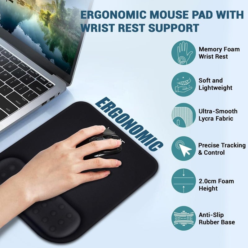 tuKZer Gel Mouse Pad Wrist Rest Memory-Foam Ergonomic Mousepad| Cushion Wrist Support & Pain Relief| Suitable for Gaming, Computer, Laptop, Home & Office Non-Slip Rubber Base (Black) - Image 2