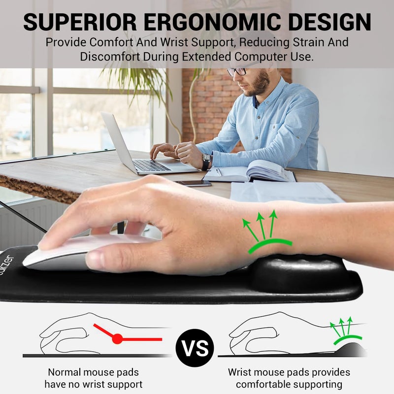 tuKZer Gel Mouse Pad Wrist Rest Memory-Foam Ergonomic Mousepad| Cushion Wrist Support & Pain Relief| Suitable for Gaming, Computer, Laptop, Home & Office Non-Slip Rubber Base (Black) - Image 4