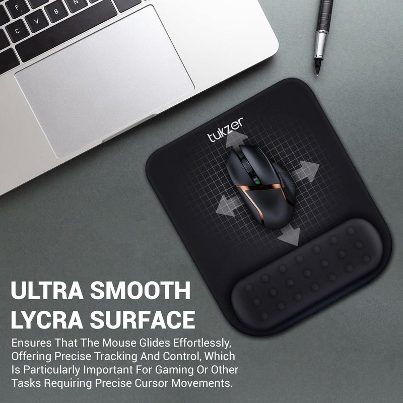 tuKZer Gel Mouse Pad Wrist Rest Memory-Foam Ergonomic Mousepad| Cushion Wrist Support & Pain Relief| Suitable for Gaming, Computer, Laptop, Home & Office Non-Slip Rubber Base (Black) - Image 3